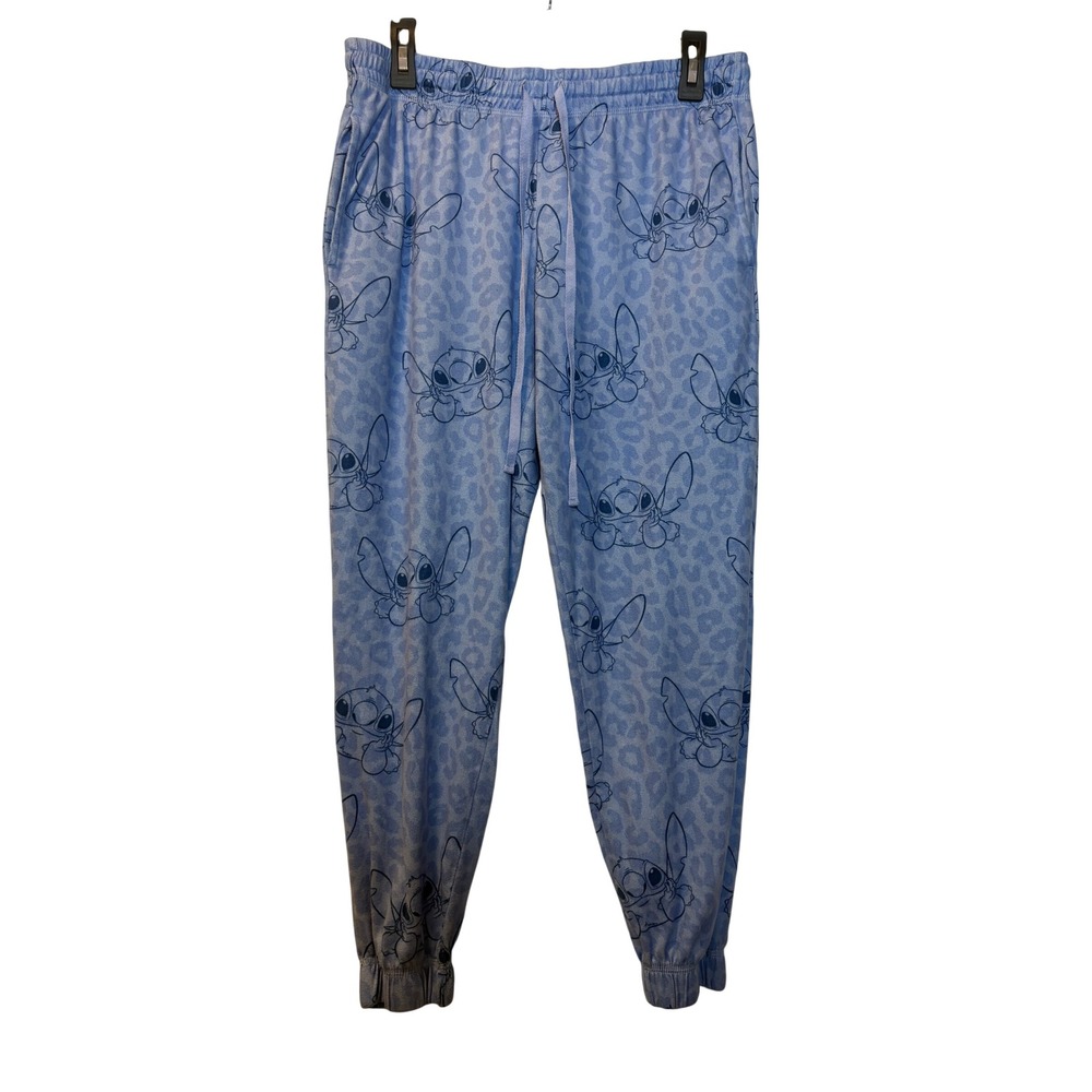Disney Stitch Blue Leopard Print Pajama Pants Kids Large 12/14 Joggers